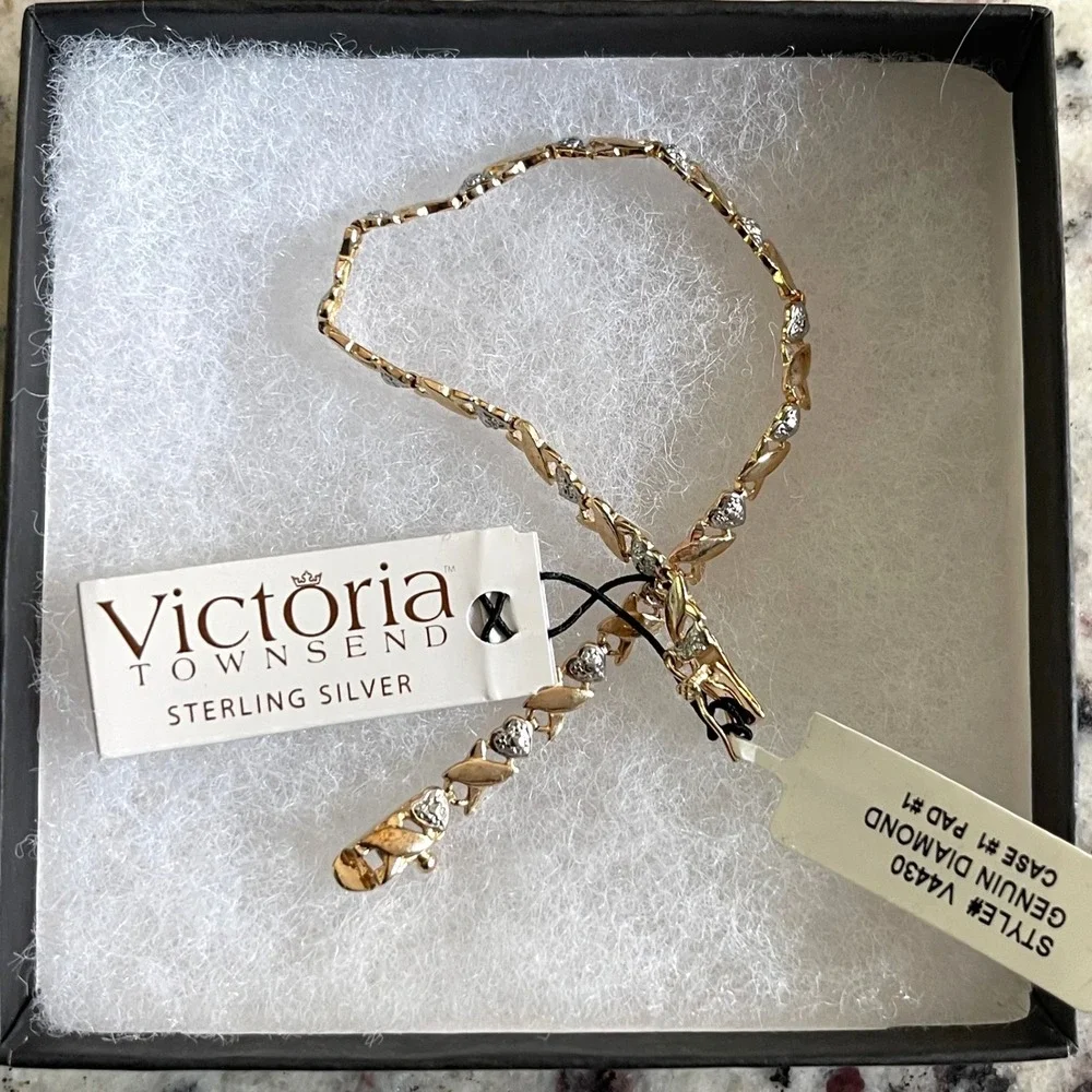 Victoria Townsend Diamond Bracelet Women 7in Gold Tone Sterling Silver XO Heart